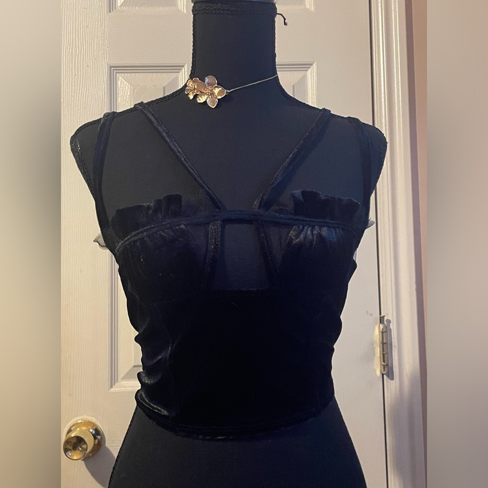 Black Velvet Strappy Bustier Crop Top